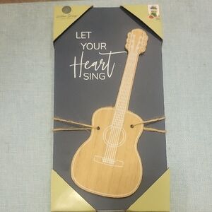 Wooden Guitar Wall Art - Natural and Blue